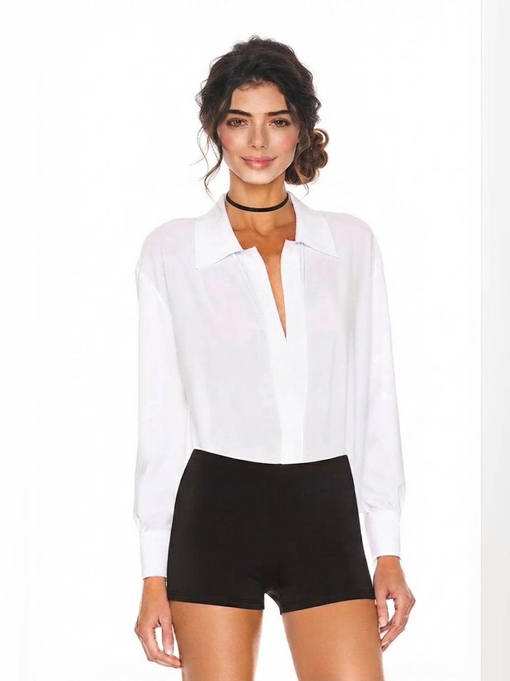 NORMA KAMALI Revolve White Oversized Shirt Bodysuit - M